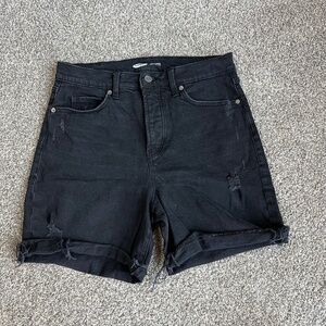 Old Navy Black Distressed High Rise 5" Inseam Denim Shorts, Size 10